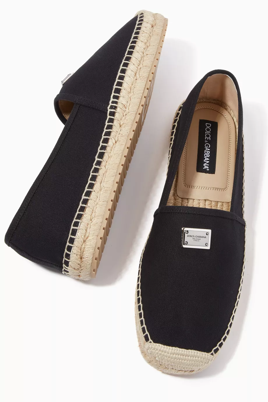 Buy Dolce Gabbana Black Boccaccio Espadrilles in Cotton Linen Canvas with DG Plate For Men Online Ounass UAE