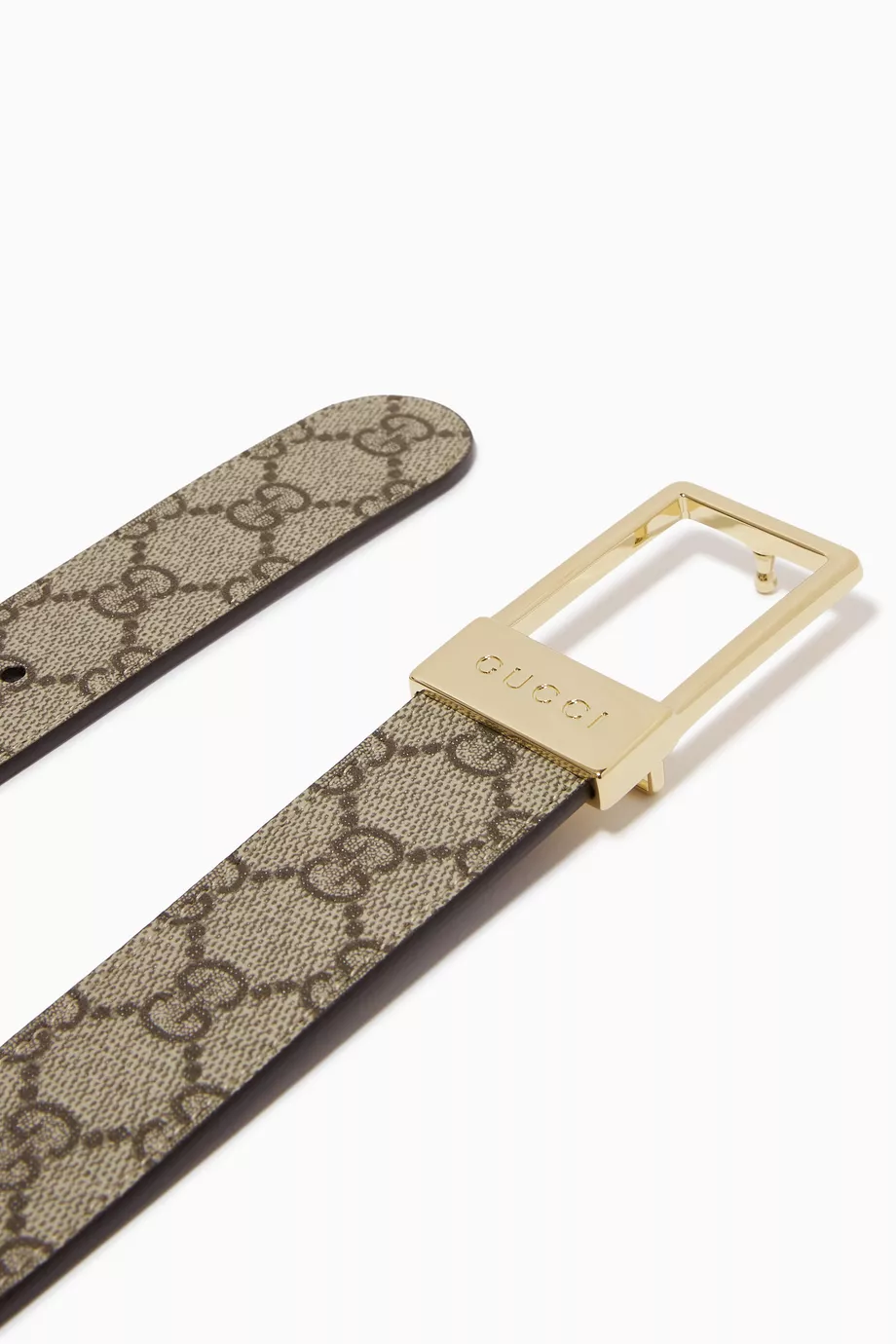 Buy Gucci Brown GG Supreme Rectangular Buckle Belt in Coated canvas For Men Online Ounass UAE