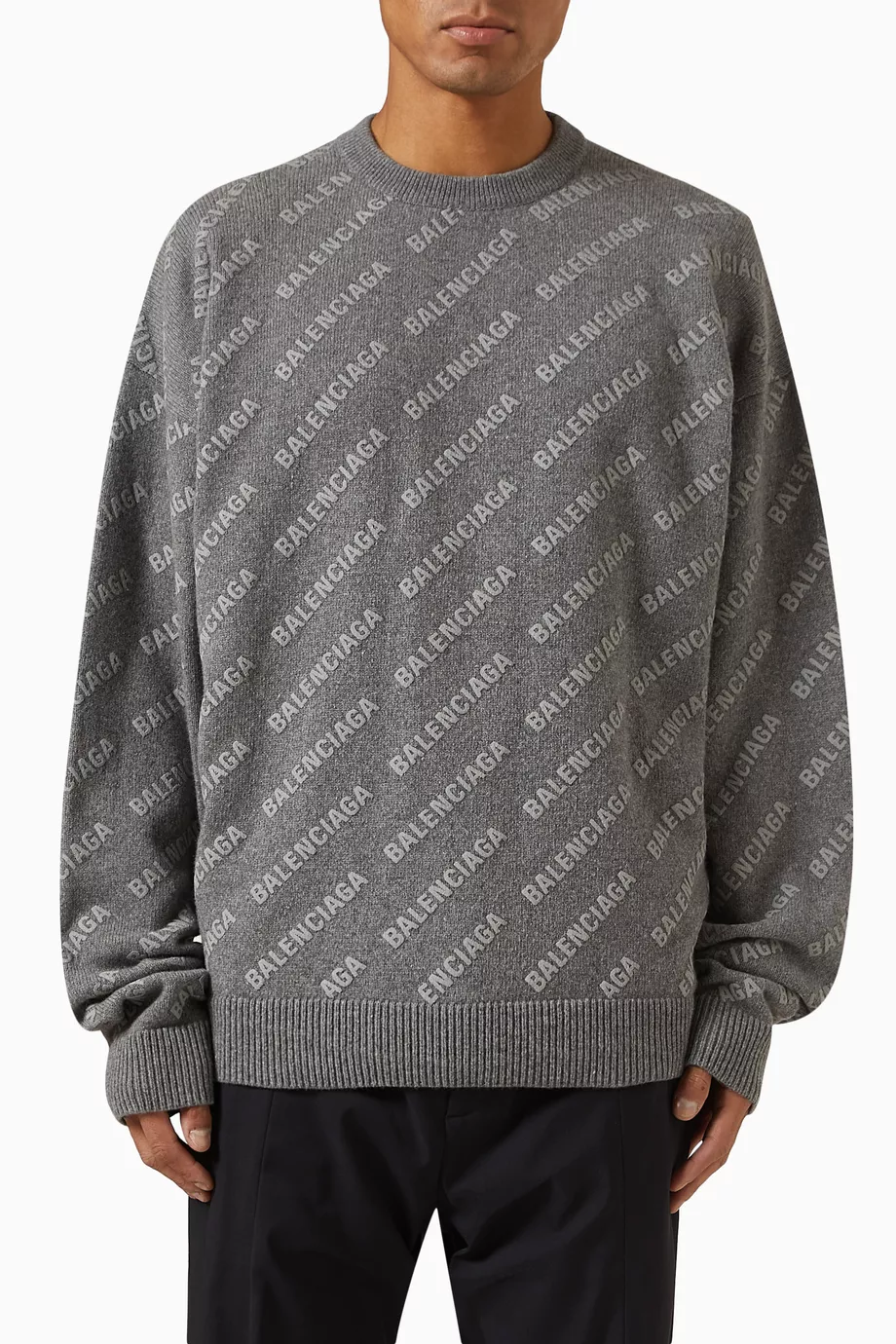Buy Balenciaga Grey Logo Sweater in Cashmere Knit For Men Online Ounass UAE