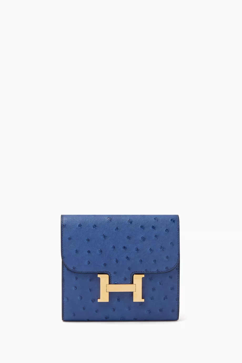 Buy Hermes Pre Loved Blue Unused Constance Compact Slim Wallet in Ostrich Leather Gold tone Hardware For UNISEX Online Ounass UAE