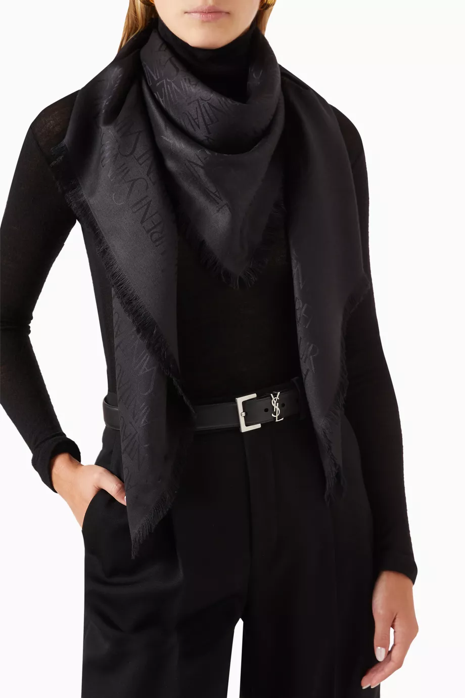 VIP価格.Saint Laurent SCIARPA IN MISTO LANA CON FRANGE Saint Laurent - Sciarpa in misto lana nero - The Corner