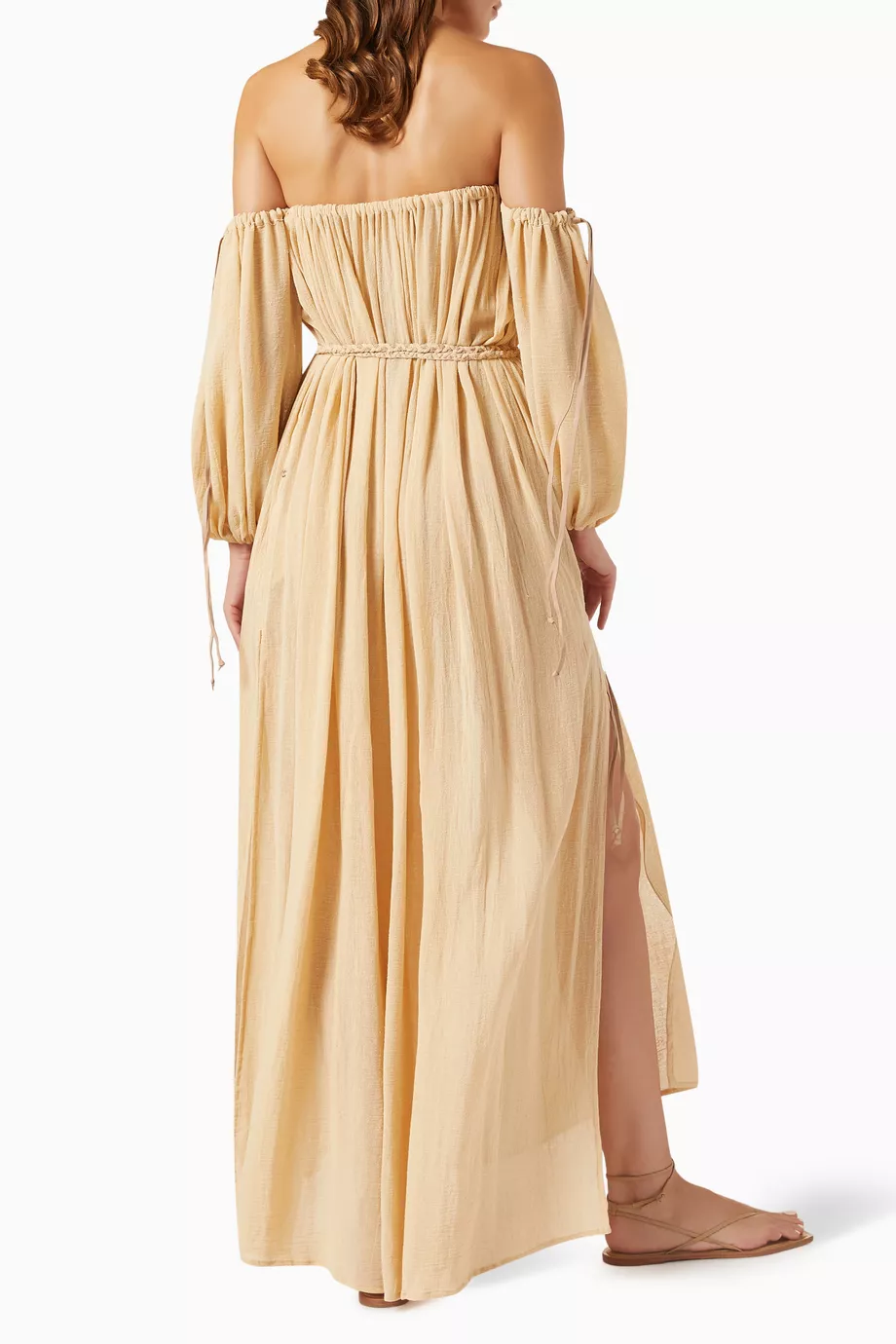 【CARAVANA】kikab オフショルダー cotton-gauze maxi ドレス Caravana Womens Maxi Dress Hand Woven Cotton Gauze with Cow