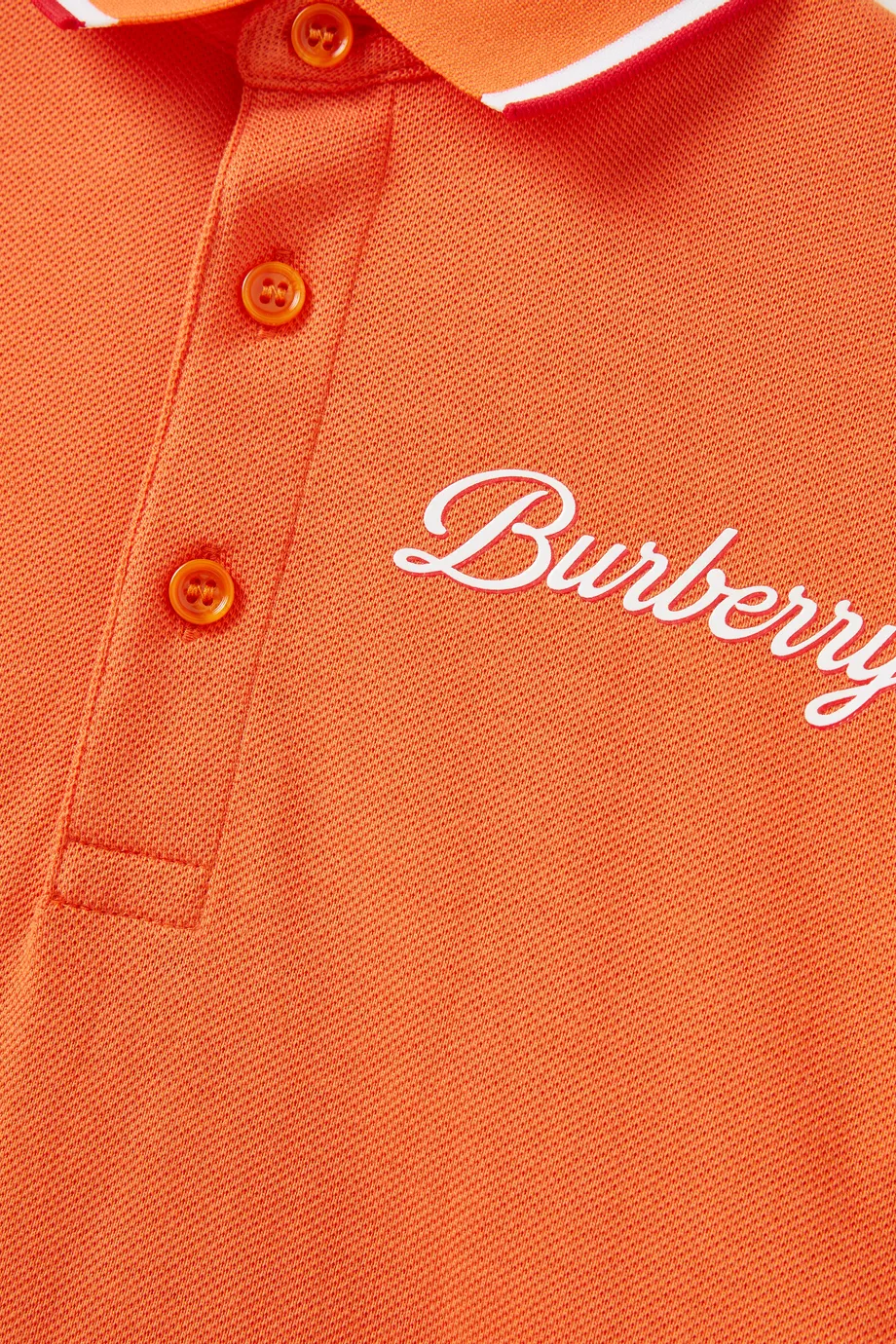 Buy Burberry Orange Langton Script Logo Polo in Cotton Pique For Boys Online Ounass UAE