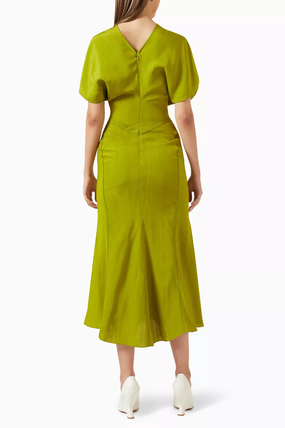 Buy Victoria Beckham Green Gathered Waist Midi Dress in Fluid Viscose  Melange For Women Online | Ounass UAE