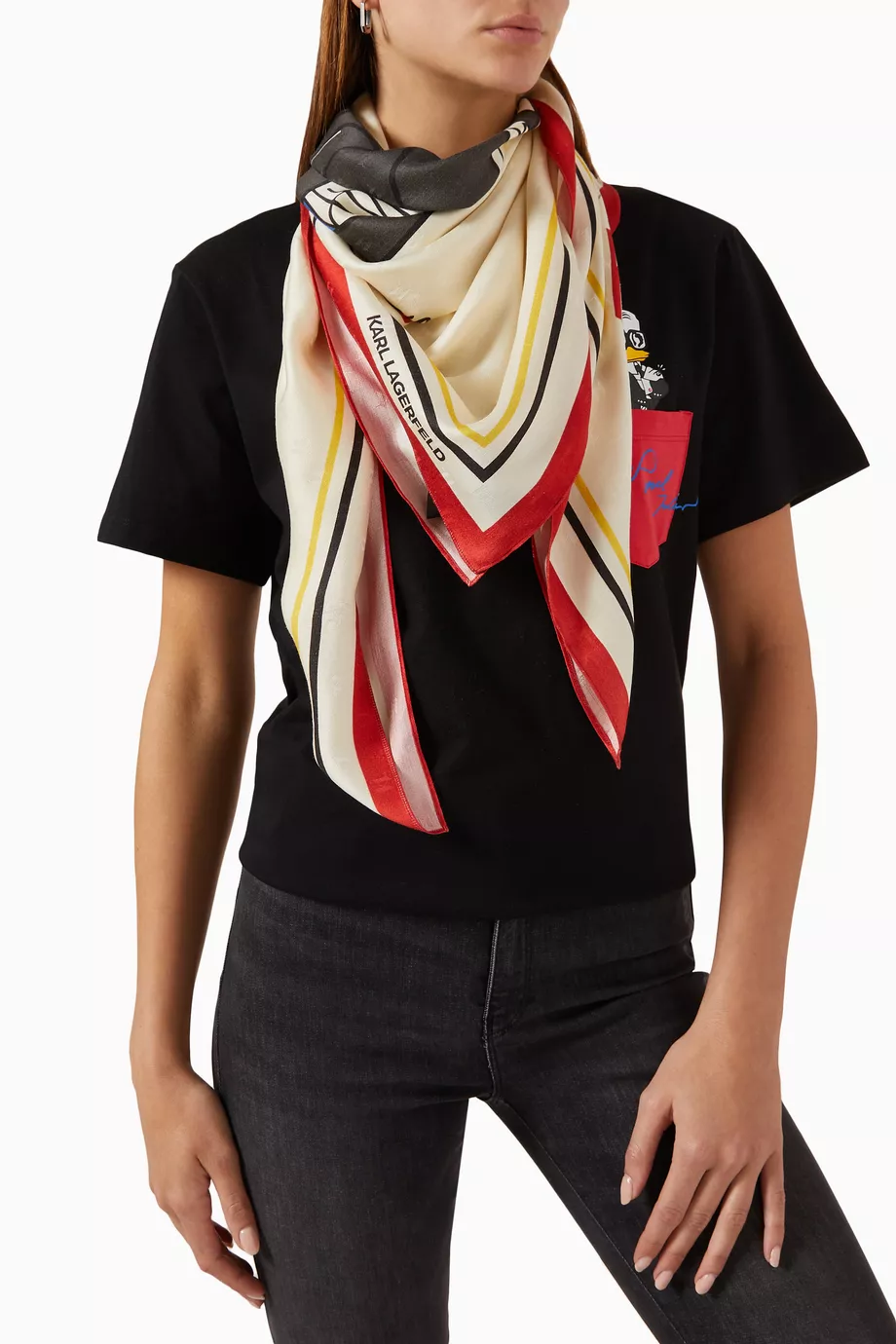 Buy KARL LAGERFELD White KL x Disney Scarf in Silk Modal For