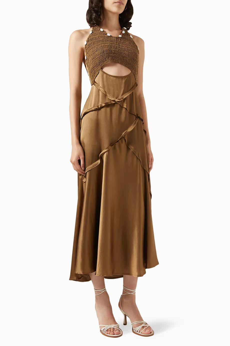 Buy Never Fully Dressed Brown Imani Cut-out Dress in Crochet & Satin For  Women Online | Ounass UAE