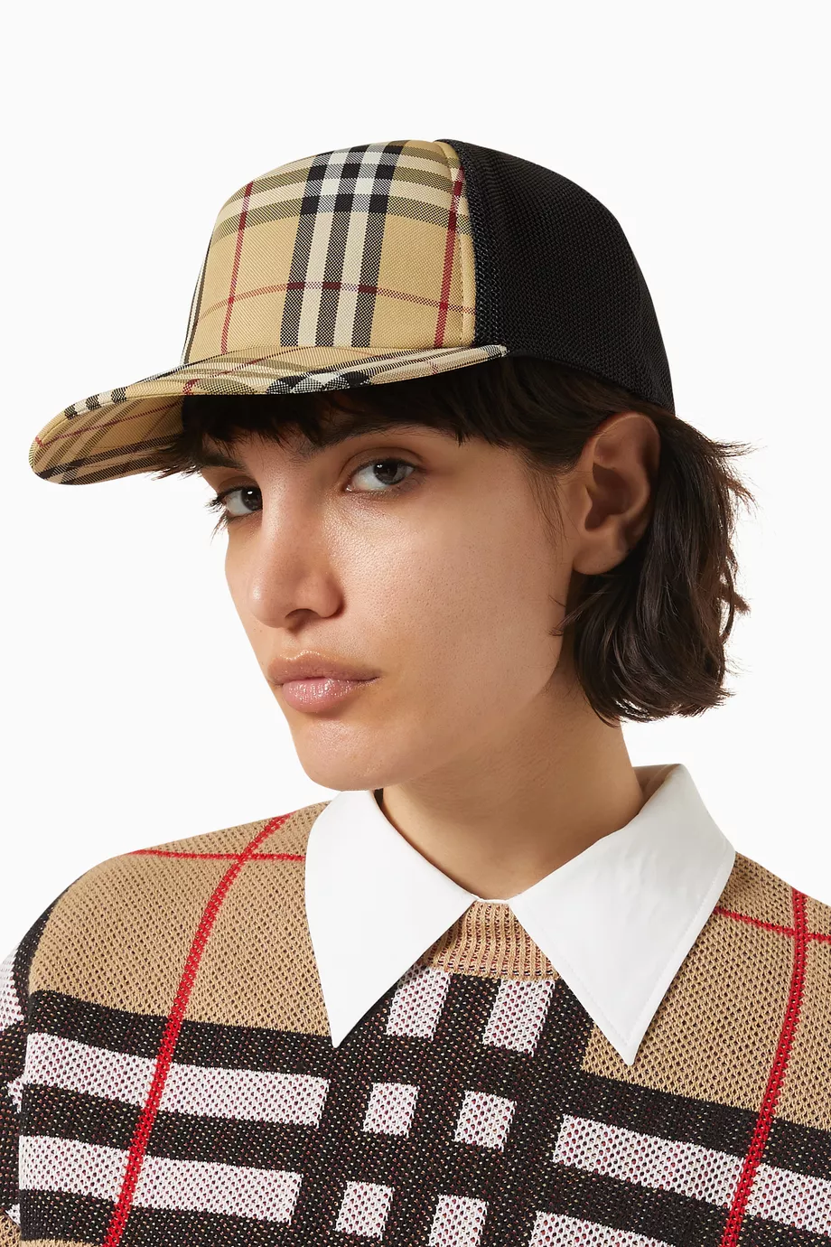 Buy Burberry Neutral Baseball Cap in Vintage Check Mesh For Women Online Ounass UAE