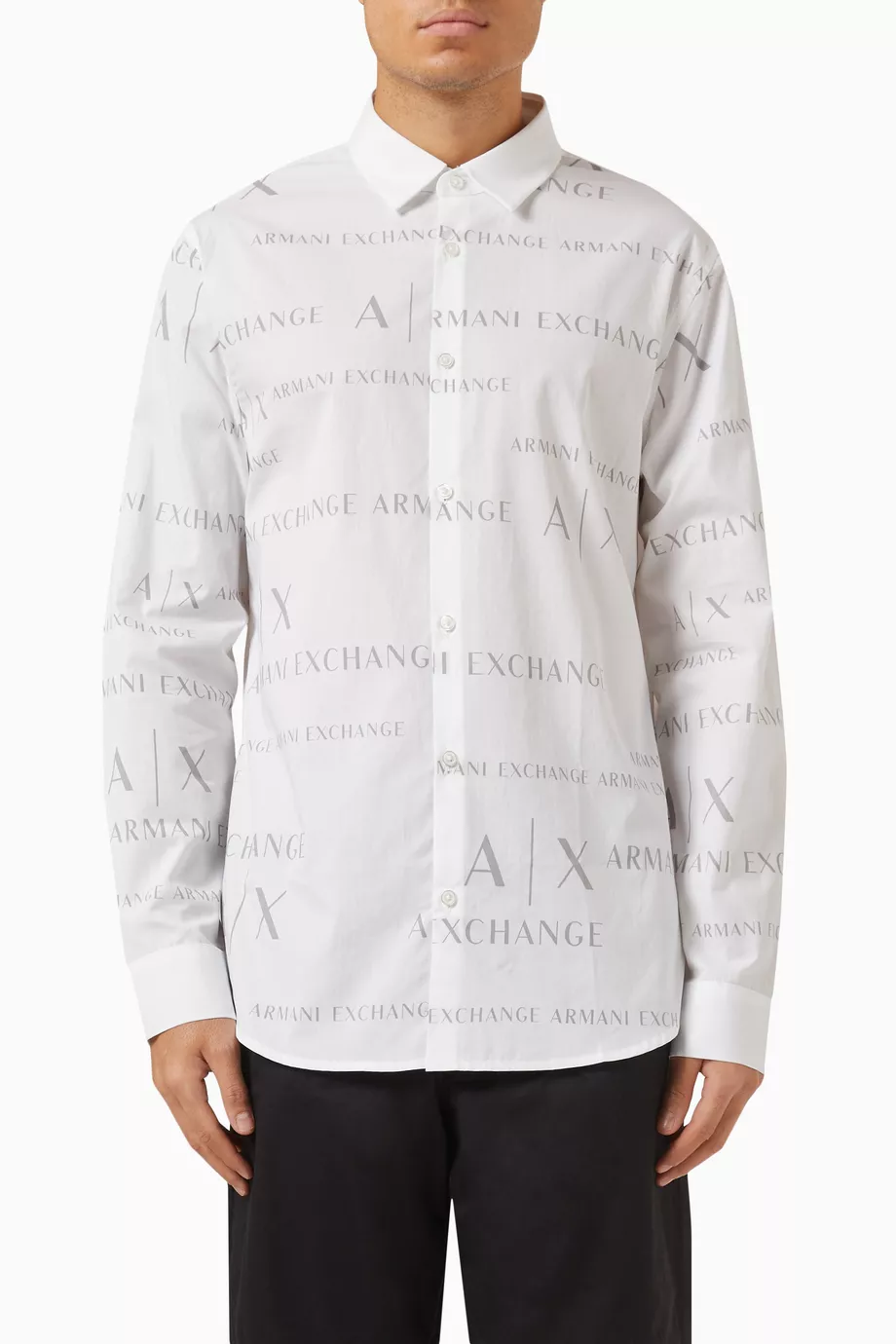 Buy Armani Exchange White All-over Logo-print Shirt in Poplin For