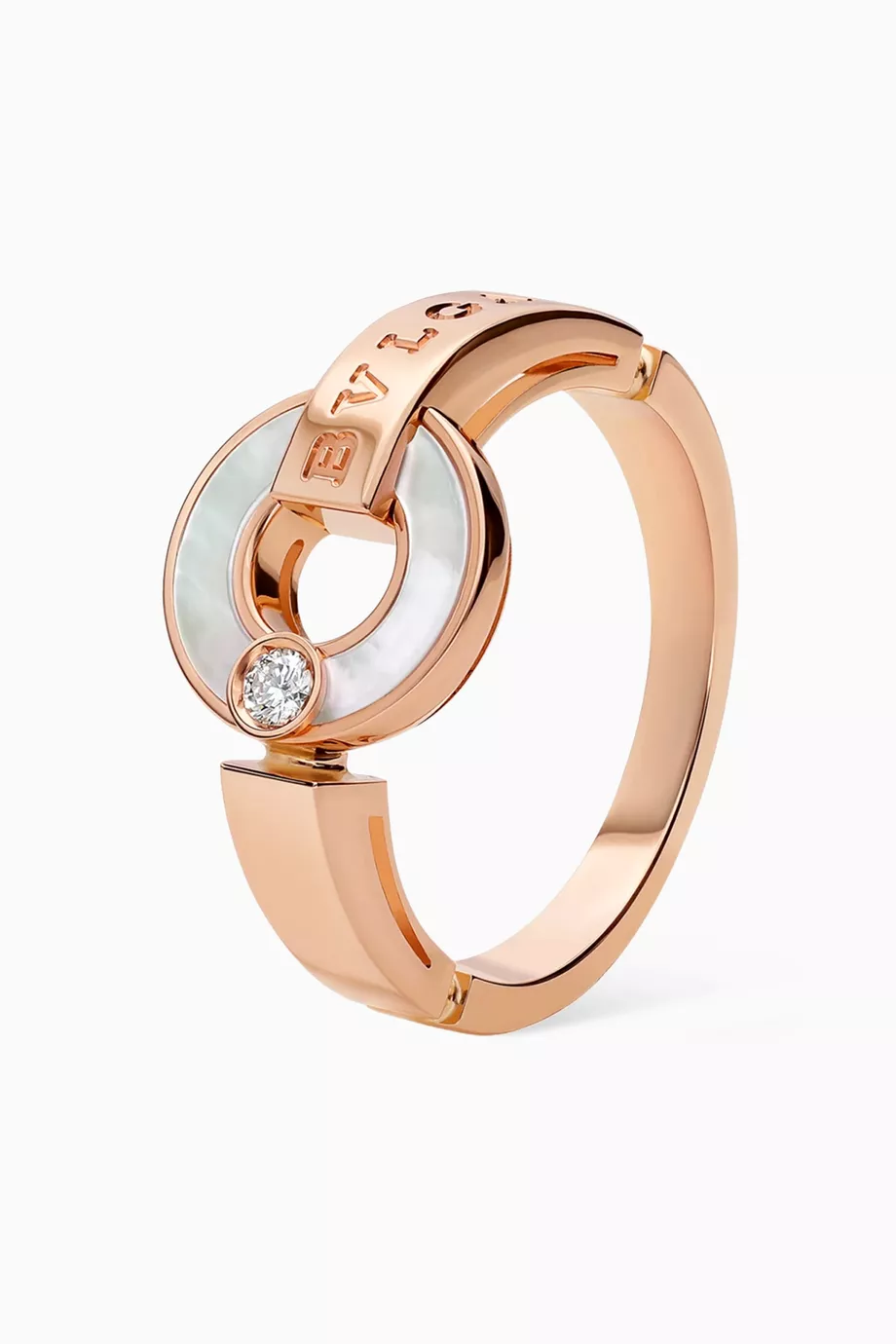 Buy BVLGARI Rose Gold BVLGARI BVLGARI Openwork Diamond Mother of Pearl Ring in 18kt Rose Gold For Women Online Ounass UAE