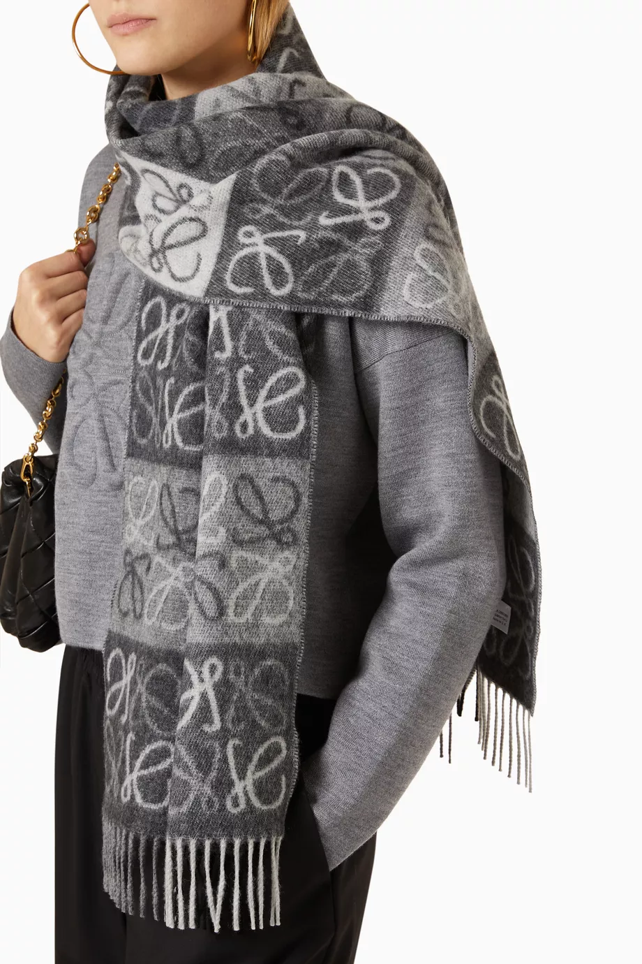 【LOEWE】CHECKBOARD SCARF Buy LOEWE Black Checkerboard Scarf in Wool & Cashmere For