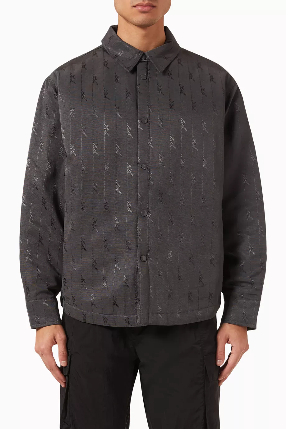 Buy Kith Grey Sutton Quilted Shirt Jacket in Jacquard Faille For 