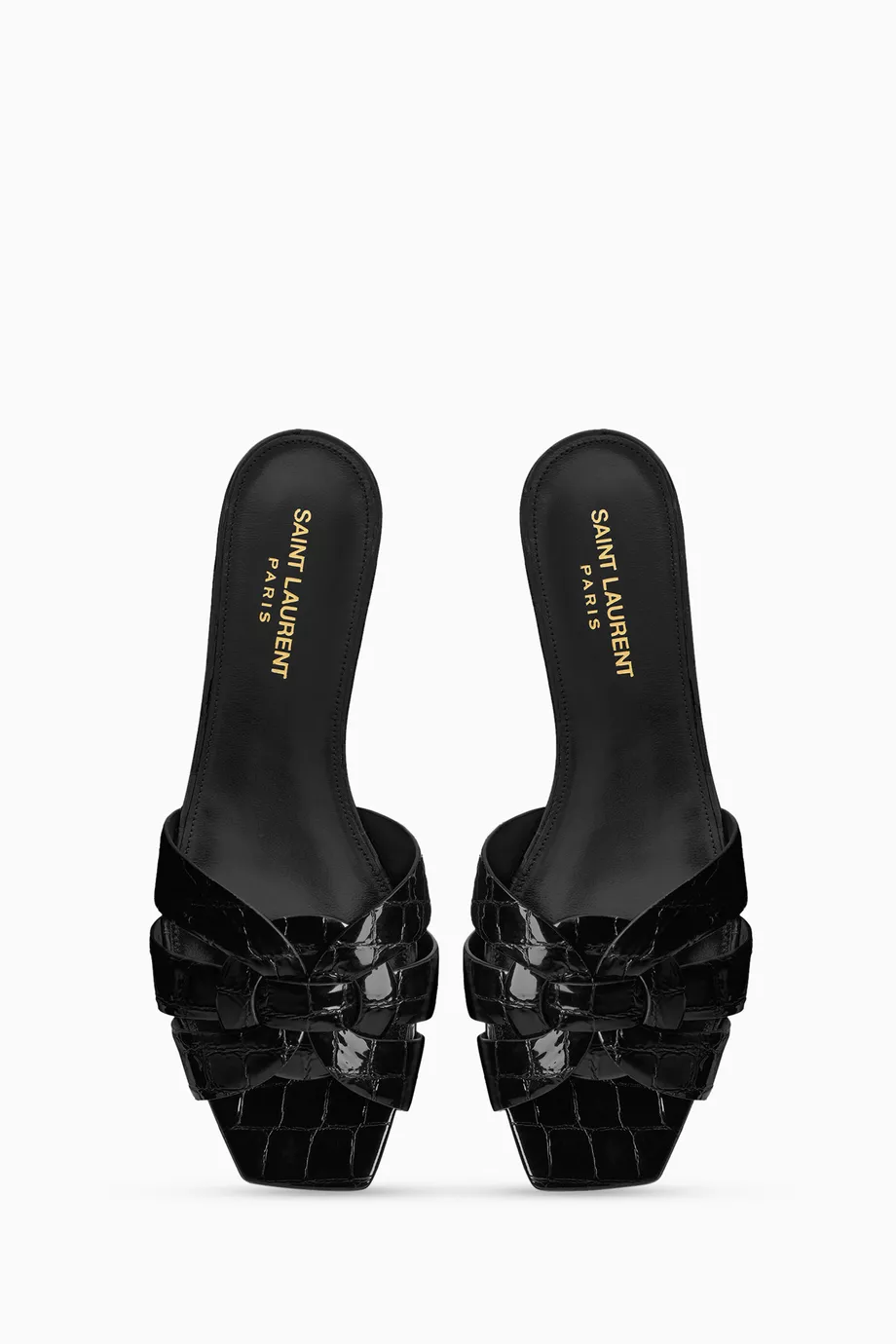 Buy SAINT LAURENT Black Tribute Flat Sandals in Croc embossed Leather For Women Online Ounass UAE