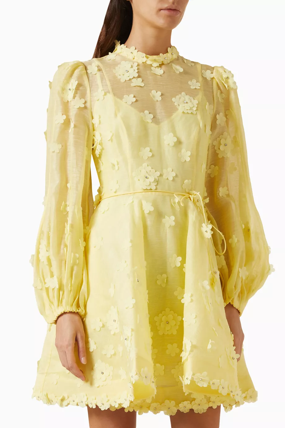 Buy Zimmermann Yellow Matchmaker Floral applique Mini Dress in Silk linen Organza For Women Online Ounass UAE