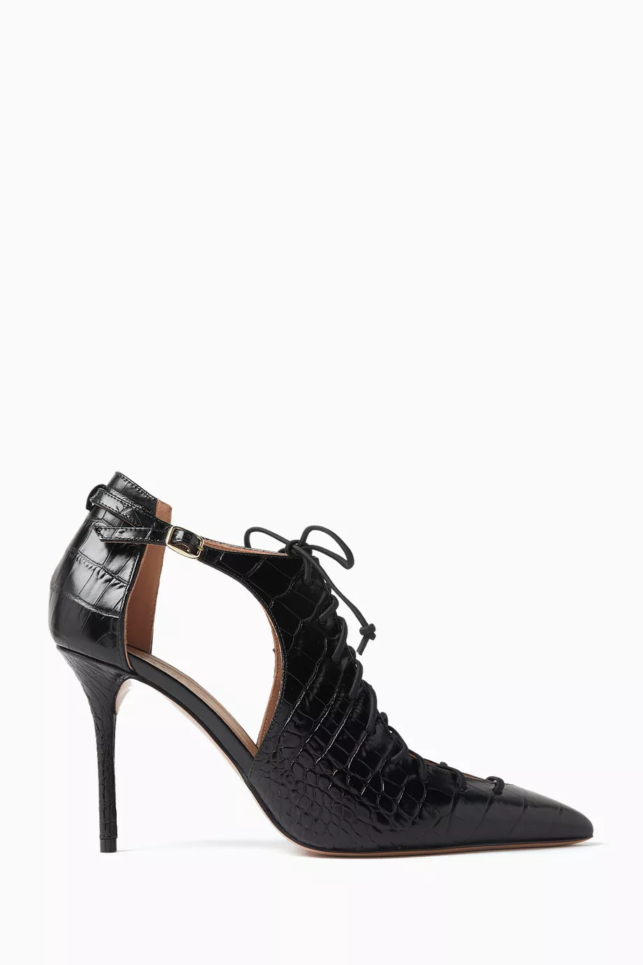 Buy Malone Souliers Black Montana 85 Lace-up Pumps in Croc