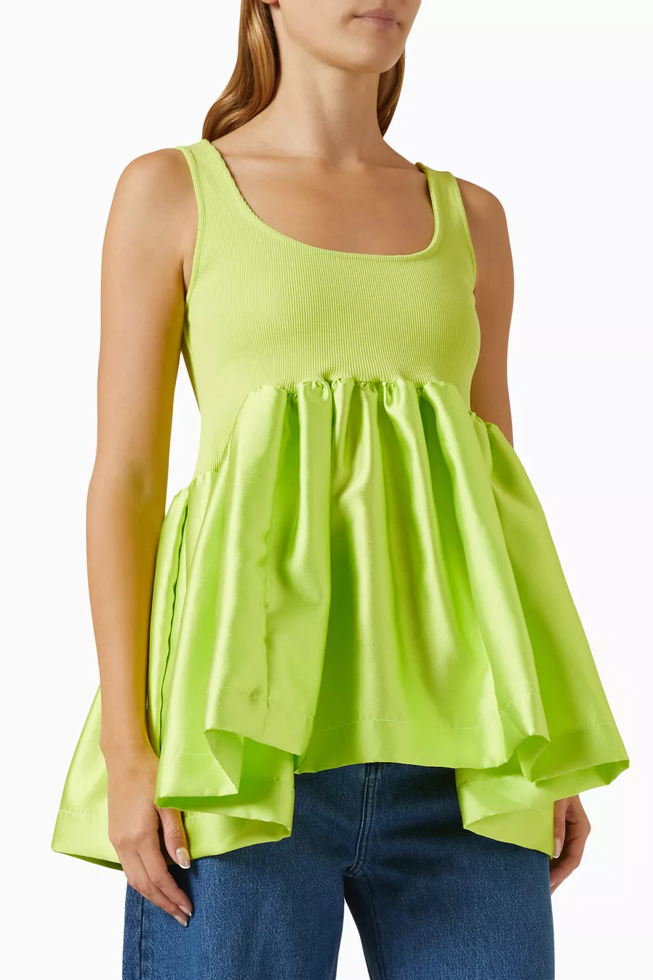 Buy Marques Almeida Green Peplum Top in Ribbed knit Satin For Women Online Ounass UAE