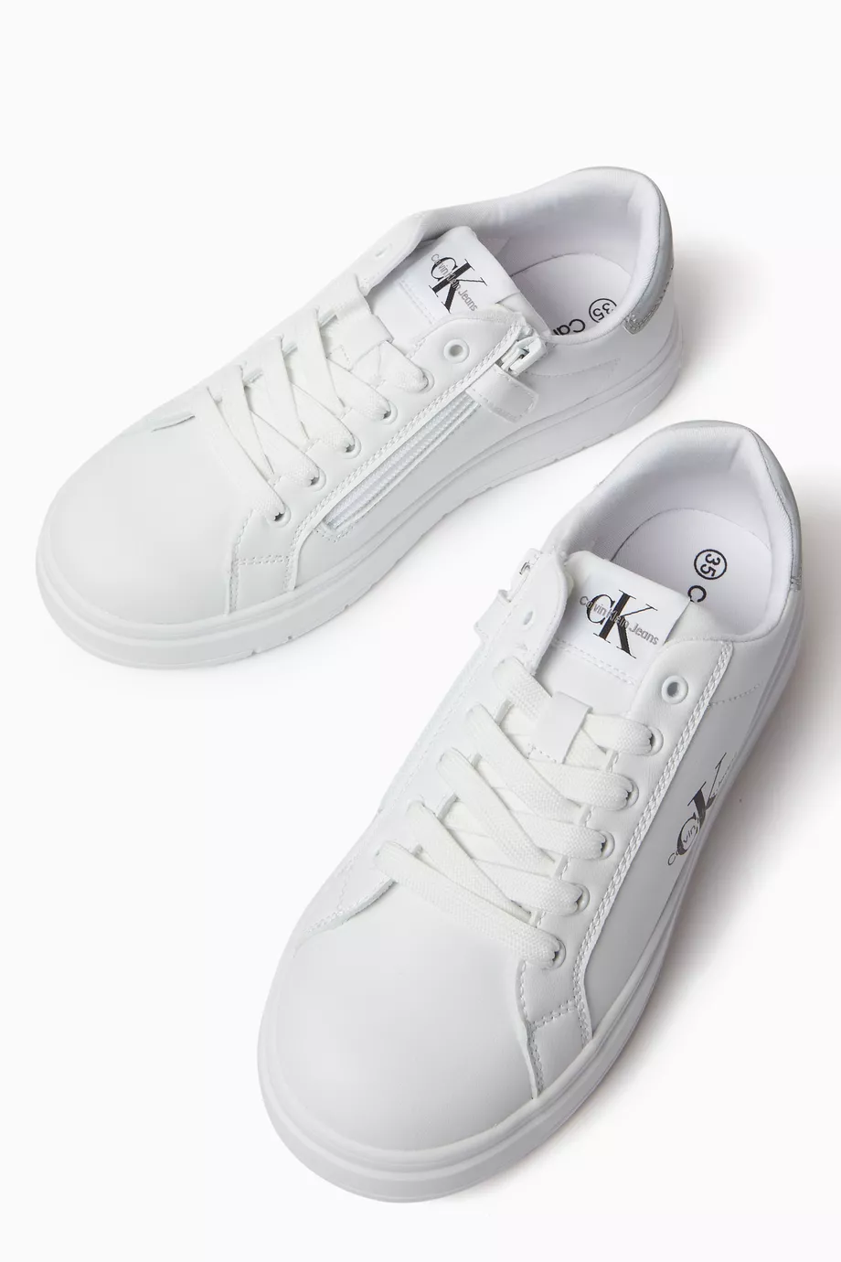 Buy Calvin Klein White Logo Lace up Sneakers in Faux leather For Boys Online Ounass UAE