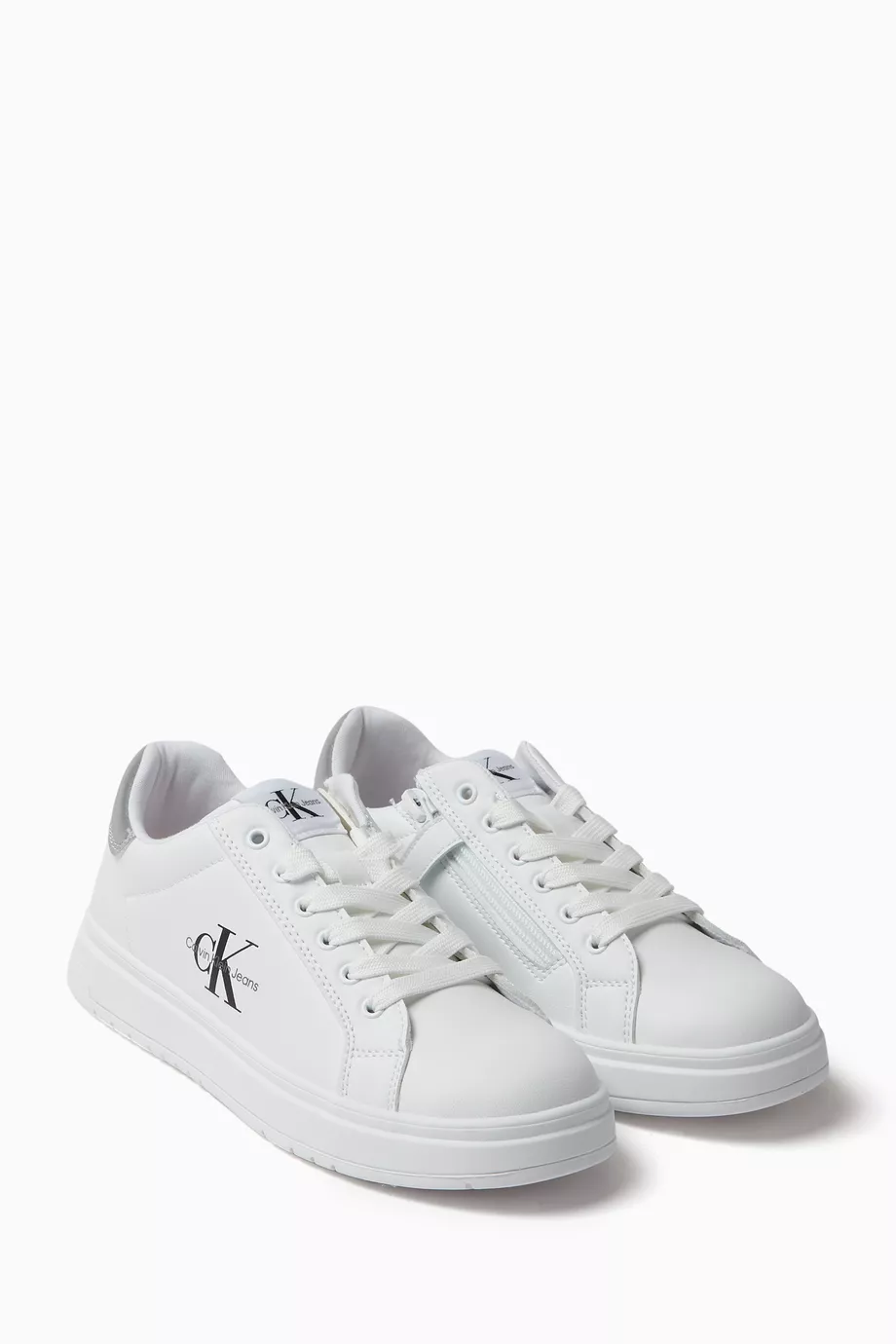 Buy Calvin Klein White Logo Lace up Sneakers in Faux leather For Boys Online Ounass UAE