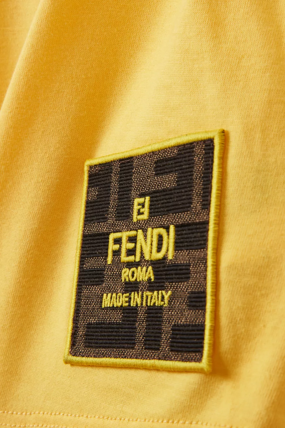 Buy Fendi Yellow Logo patch T shirt in Cotton For Baby Boys Online Ounass UAE