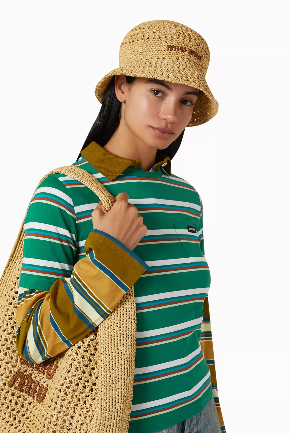 【MIU MIU】RAFFIA BUCKET HAT Raffia bucket hat in neutrals - Miu Miu | Mytheresa