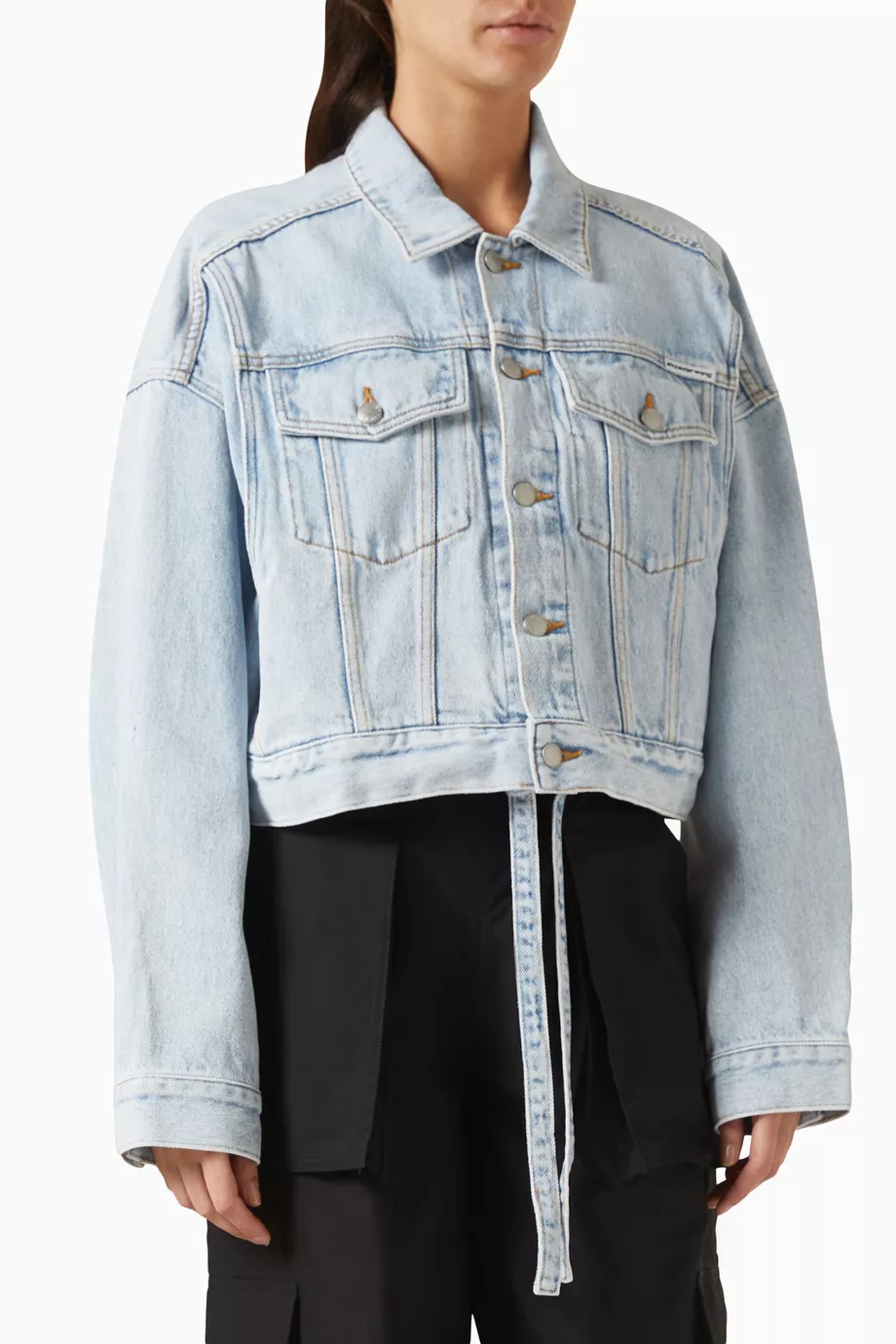 Buy Alexander Wang Blue Cinch Hem Trucker Jacket in Denim For Women Online Ounass UAE