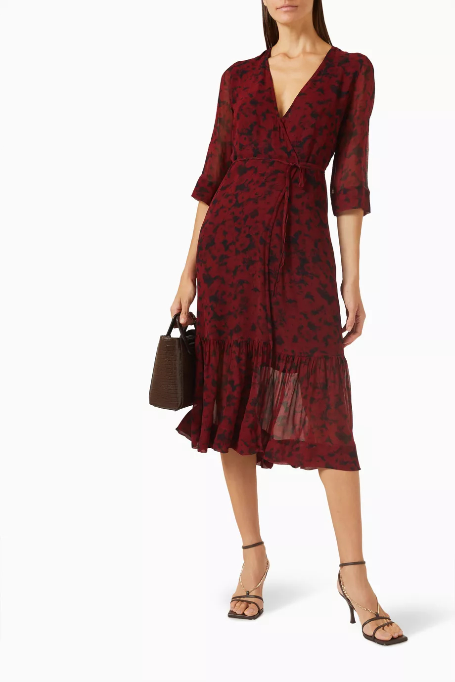 Buy Ganni Red Printed Wrap Midi Dress in Georgette For Women Online |  Ounass UAE