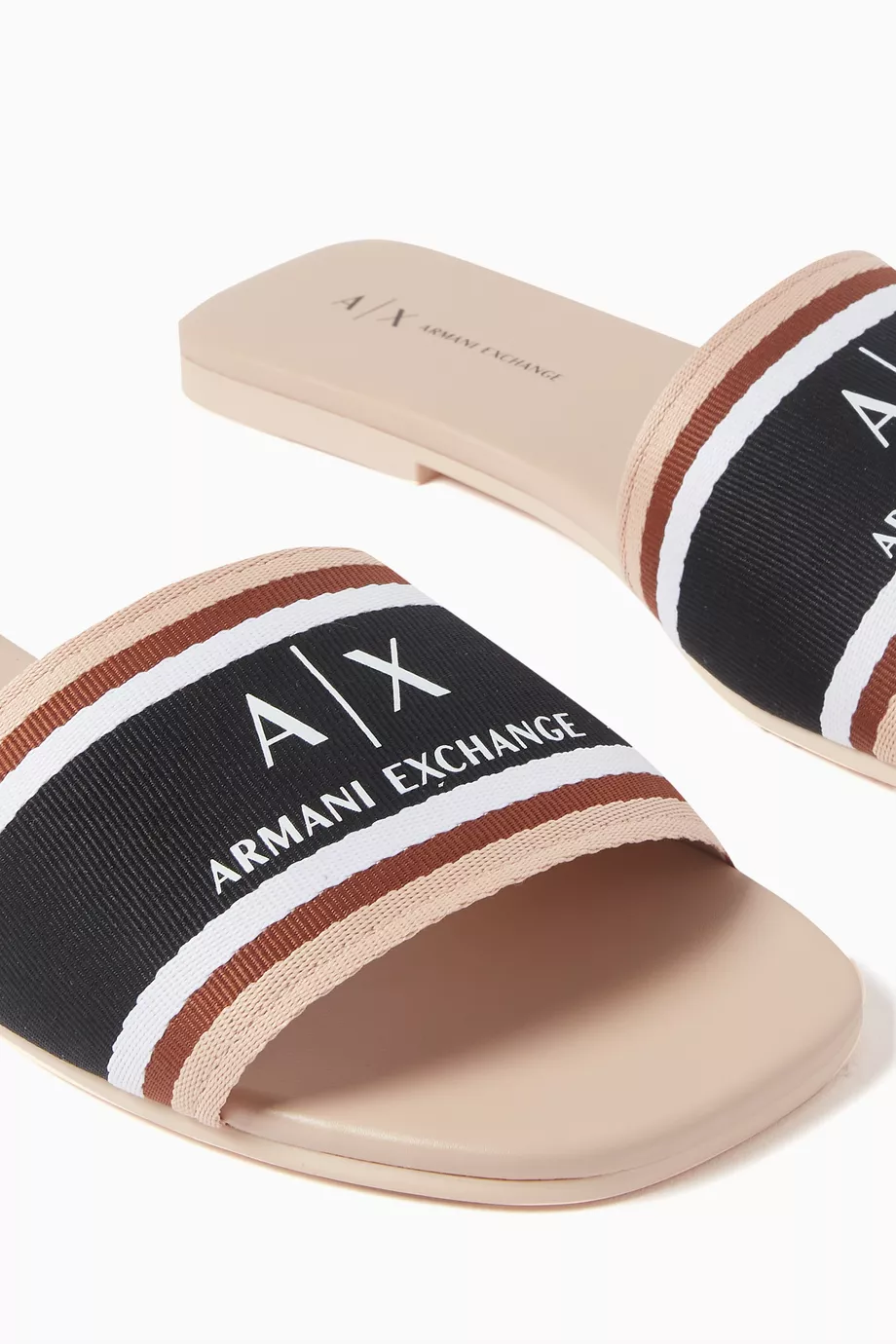 Buy Armani Exchange Pink Thin AX Logo Slides in Grosgrain For