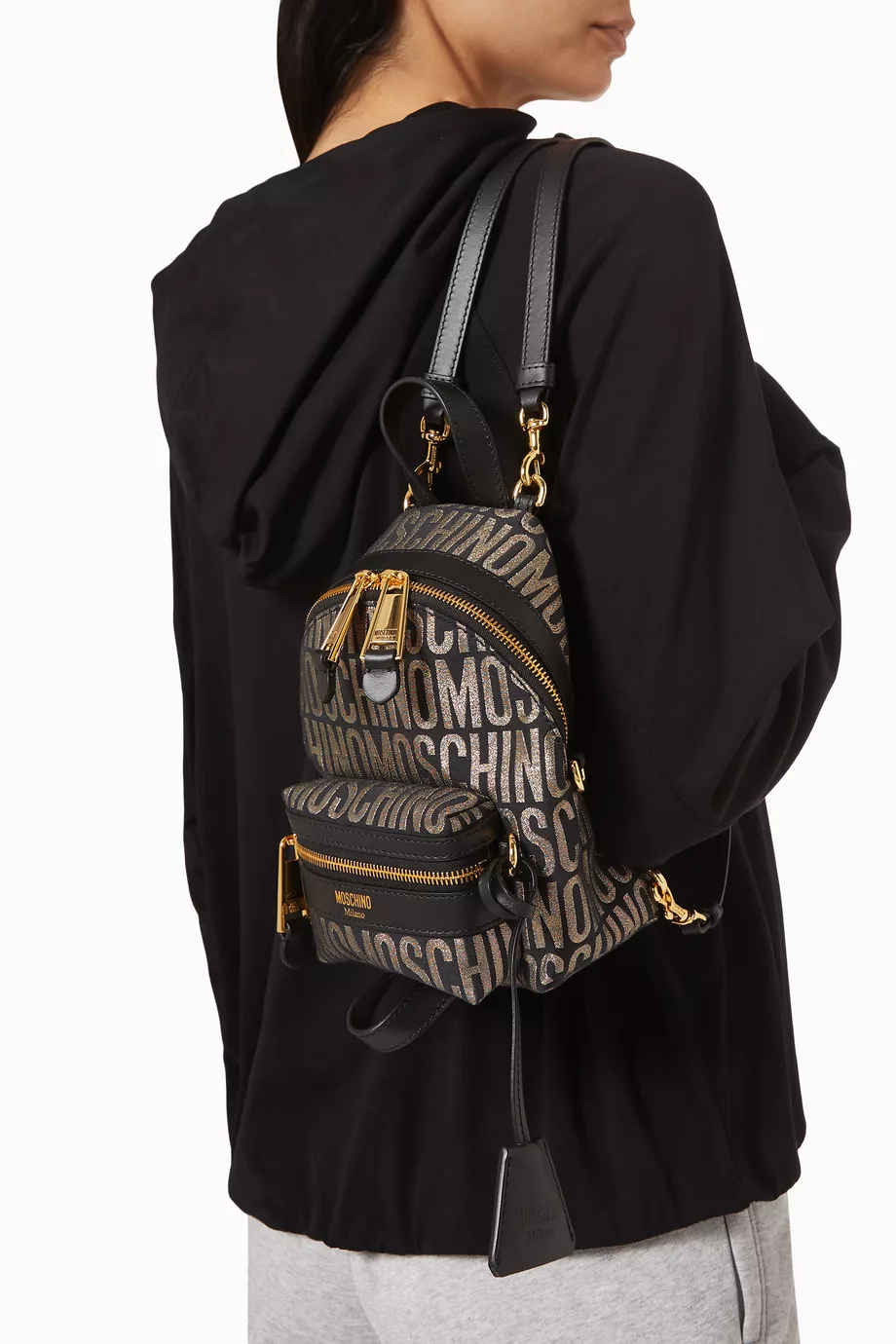 Buy Moschino Black Small Logo Jacquard Backpack in Nylon For Women Online Ounass UAE