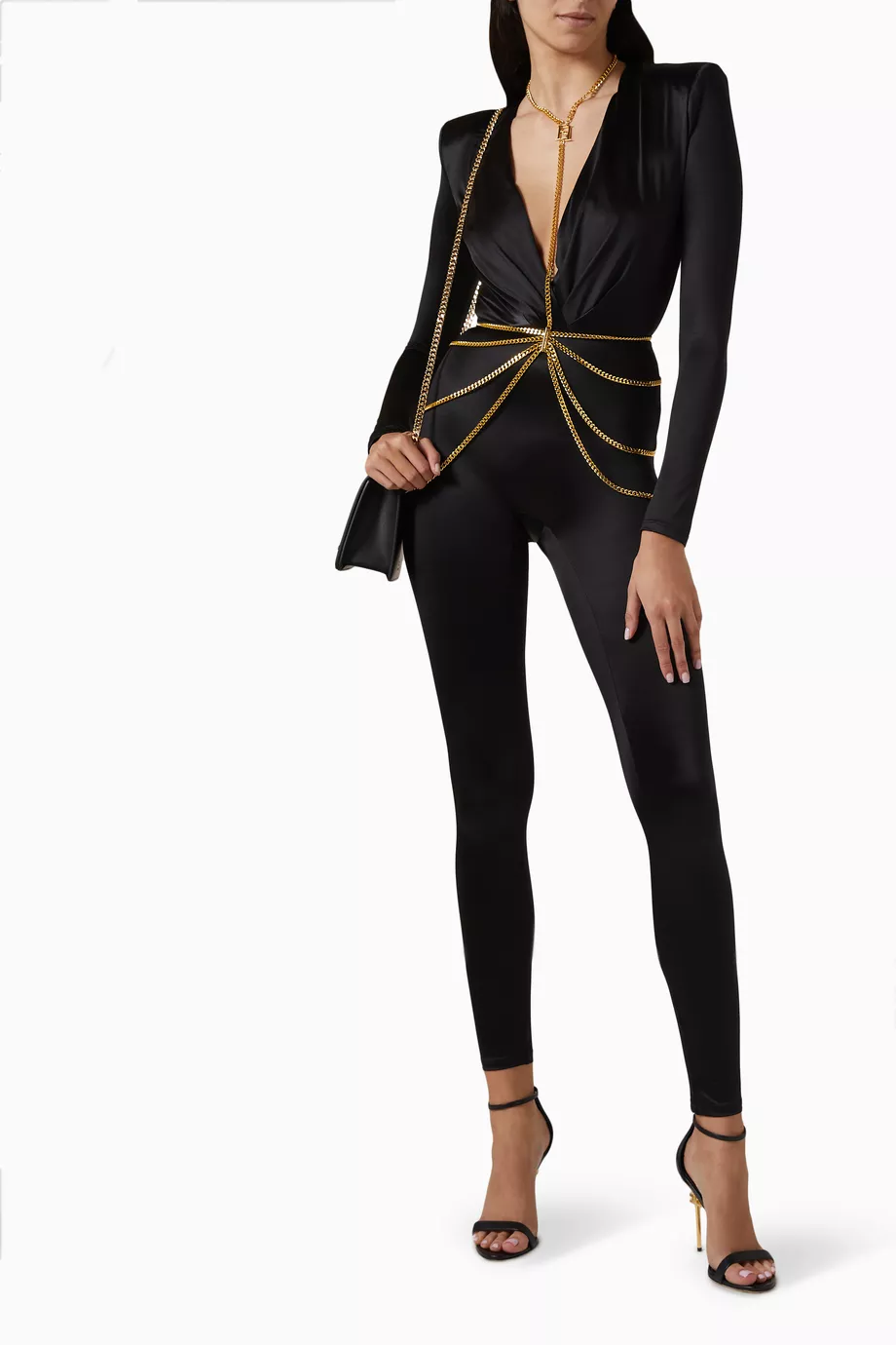 Buy Elisabetta Franchi Black Bodychain Jumpsuit in Lycra For