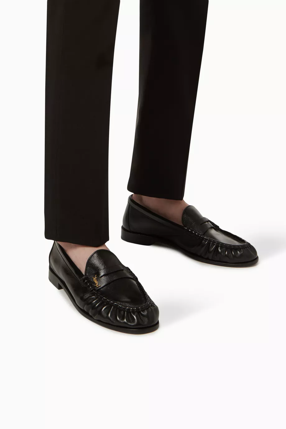 Buy SAINT LAURENT Black Le Loafer Monogram Penny Slippers in Leather For Men Online Ounass UAE