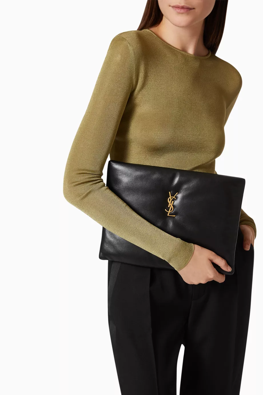 Buy SAINT LAURENT Black Calypso Large Pouch in Lambskin For Women Online Ounass UAE