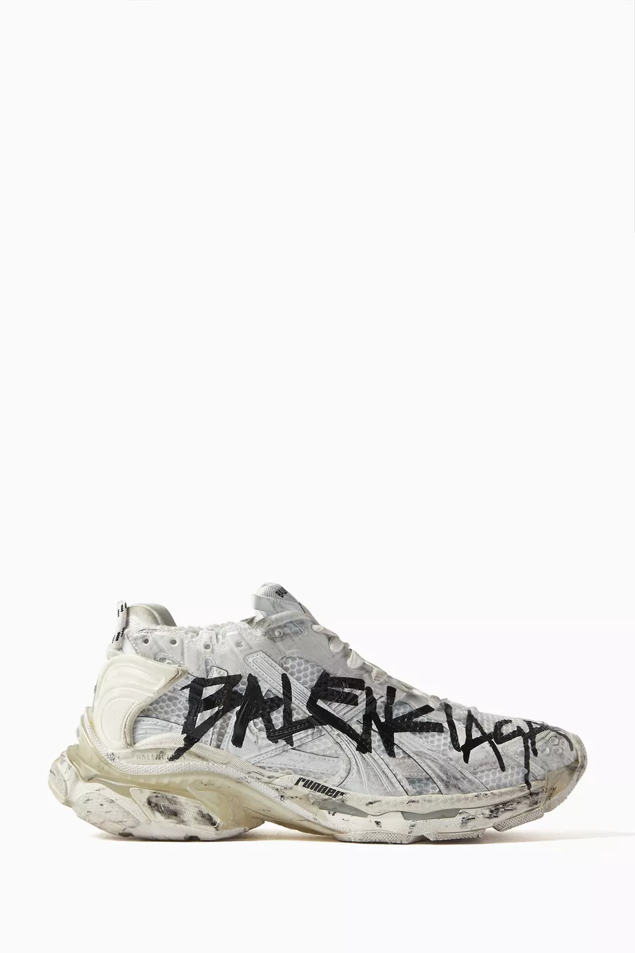 Buy Balenciaga White Graffiti Runner Sneakers in Mesh Nylon For