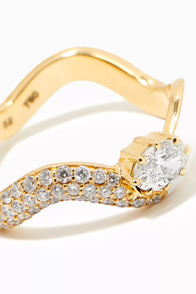 Buy Ailes White Chunky Wave Enamel Diamond Ring in 18kt Yellow Gold For Women Online Ounass UAE