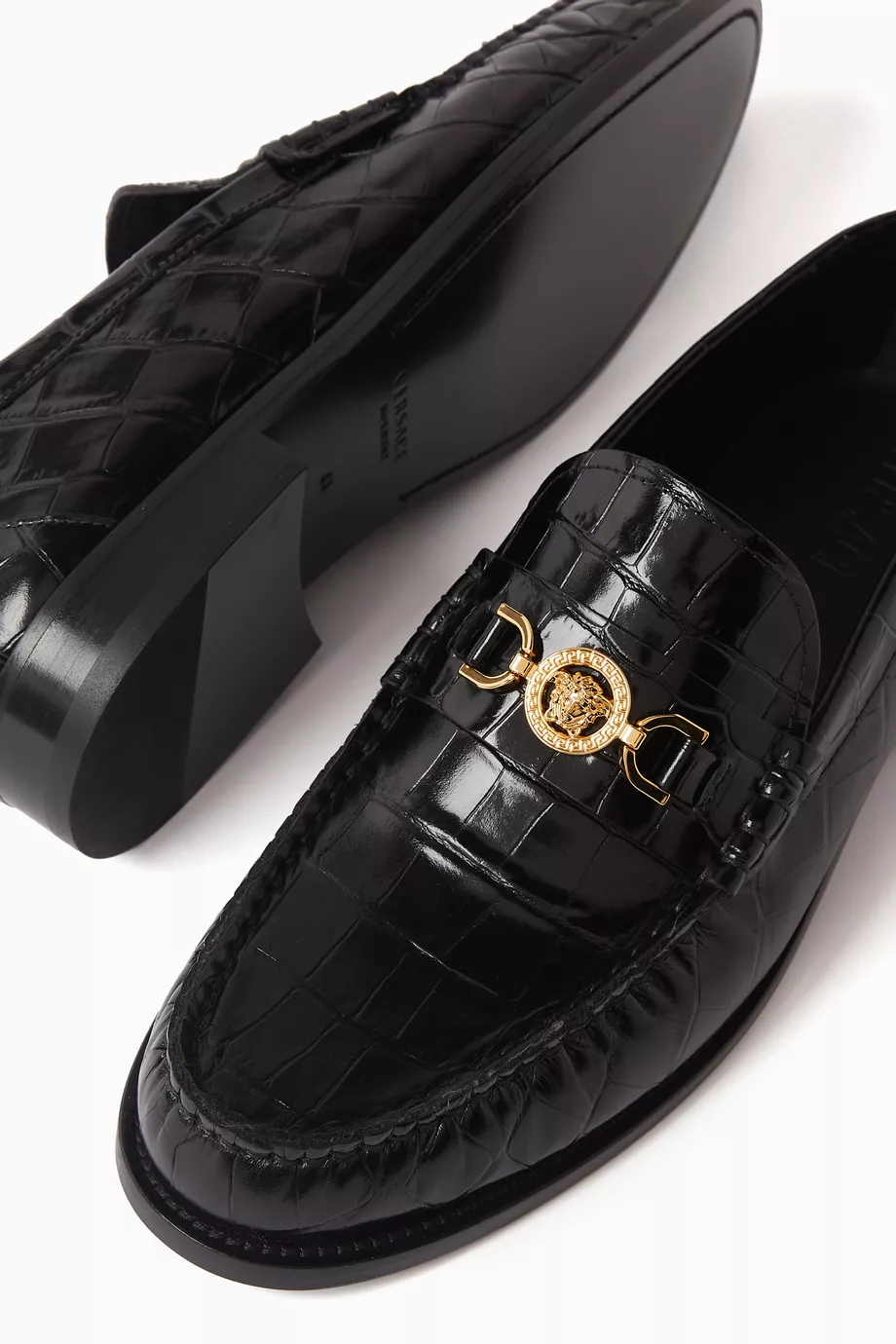 Buy Versace Black Medusa 95 Loafers in Croc embossed Leather For Men Online Ounass UAE