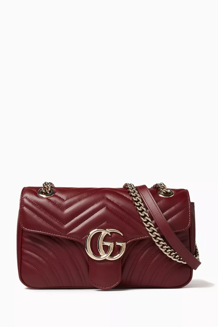 Buy Gucci Burgundy Small GG Marmont Chevron quilted Shoulder Bag in Leather For Women Online Ounass UAE