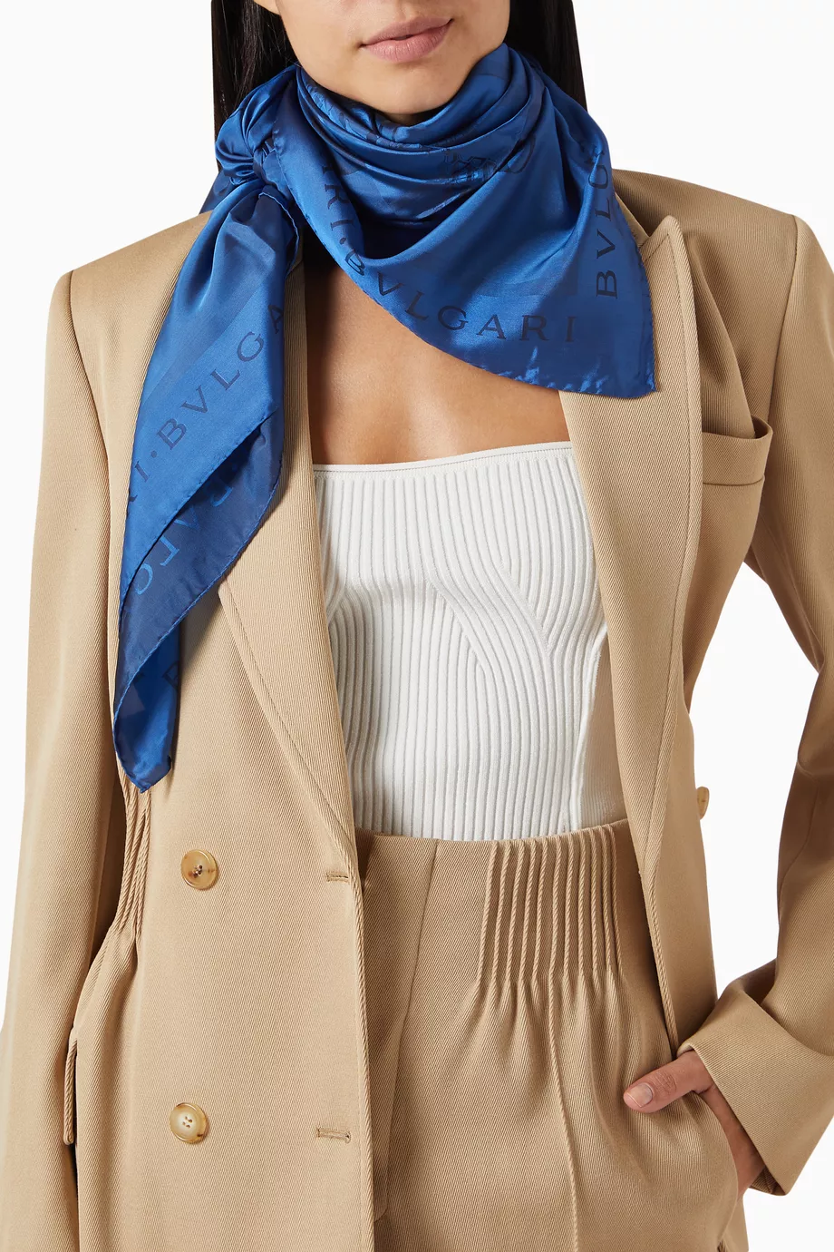 Buy BVLGARI Blue Solid Wonders Scarf in Silk For Women Online Ounass UAE