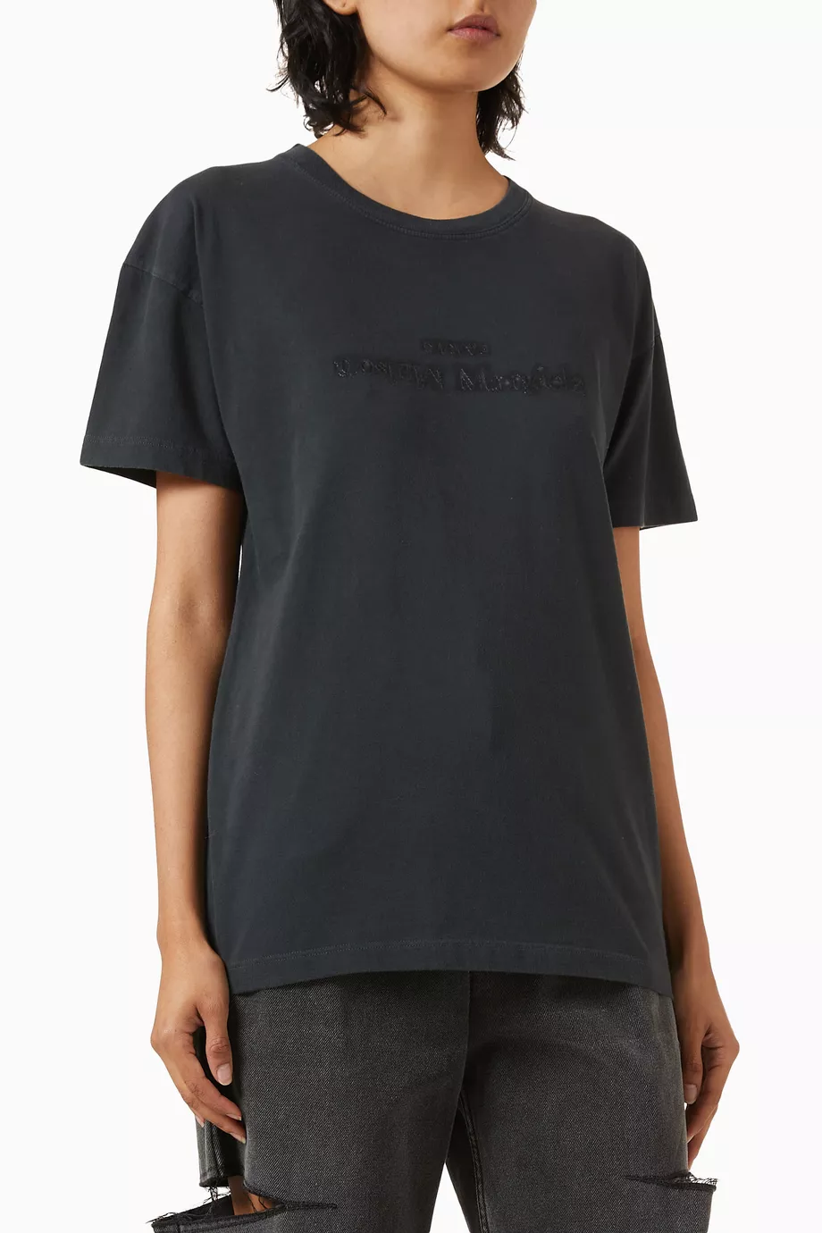 Tシャツ・カットソー MAISON MARGIELA Woman T-Shirt Black Buy Maison Margiela Black Embroidered-logo T-shirt in Cotton