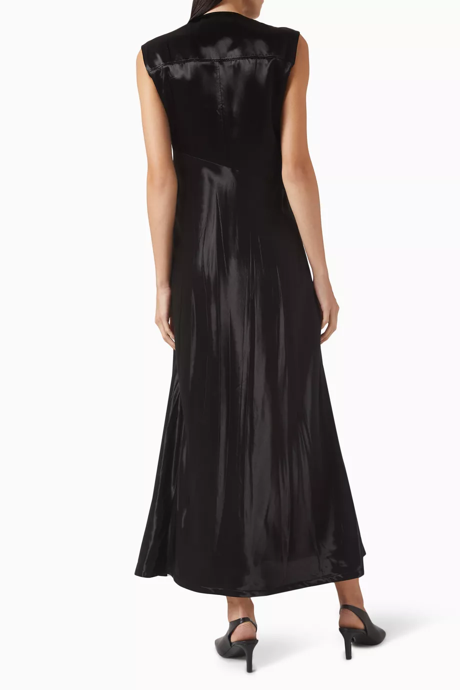 Buy Jil Sander Black Slit-bust Midi Dress in Satin For Women