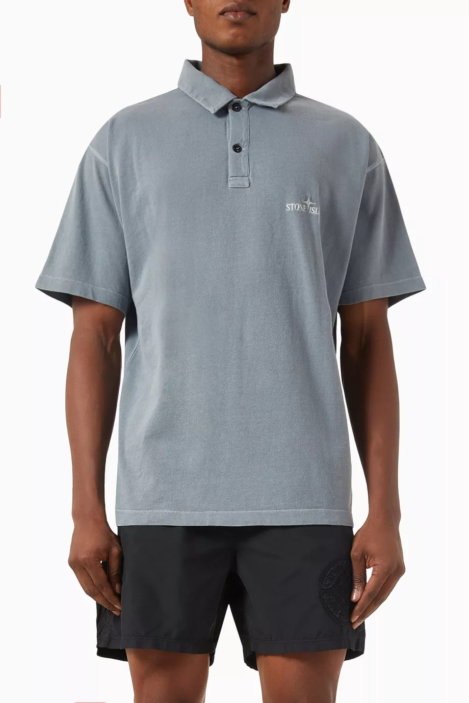 Buy Stone Island Grey Embroidered logo Polo Shirt in Cotton For Men Online Ounass UAE