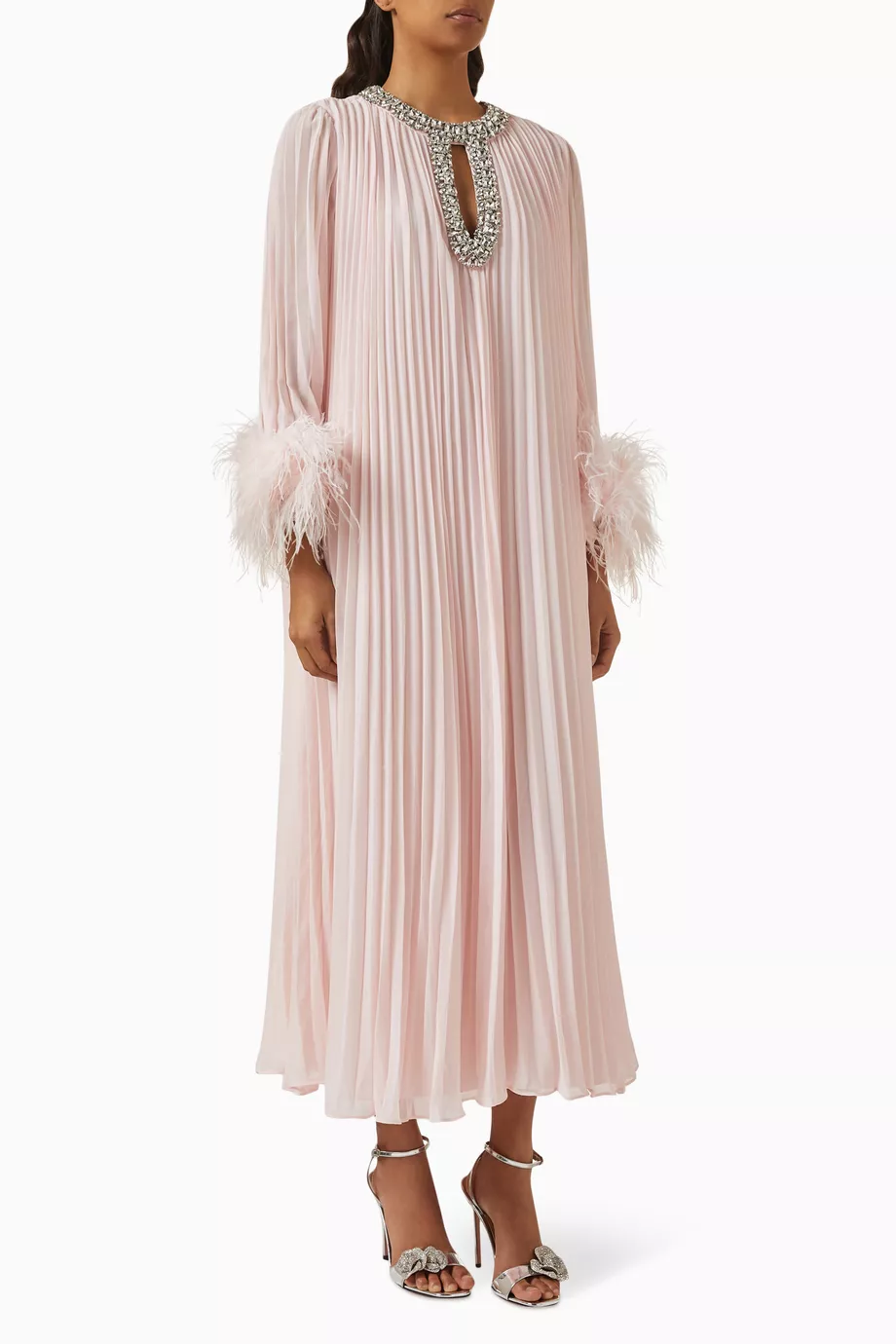 self portrait pink feather dress Self Portrait Feather Trimmed Pink Crepe Mini Dress