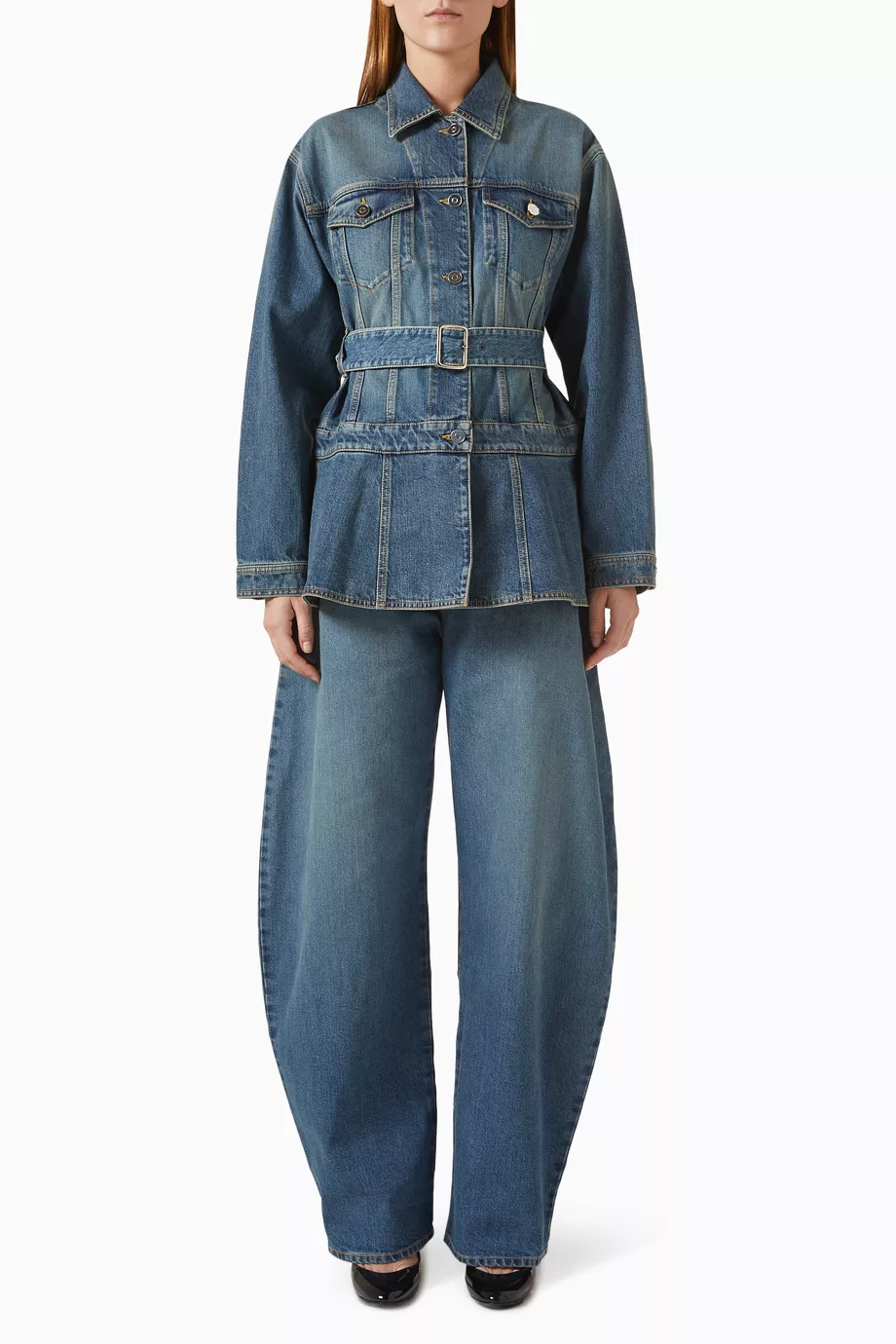 【関税&送料込】Alaia Alaia Denim Jacket With Peplum Peplum denim jacket in blue - Alaia | Mytheresa