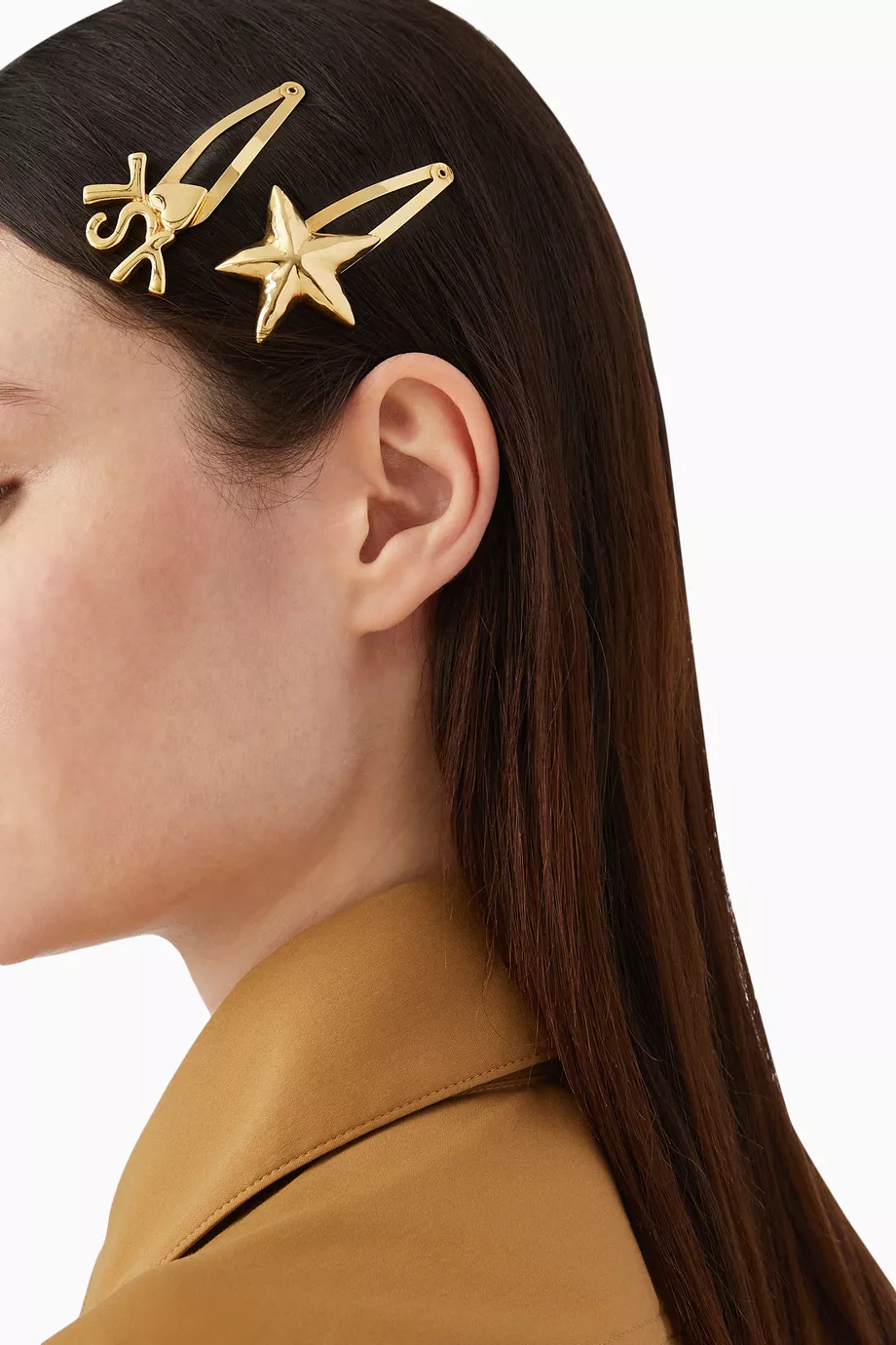 Buy SAINT LAURENT Gold Cassandre Hair Clips in Gold-tone