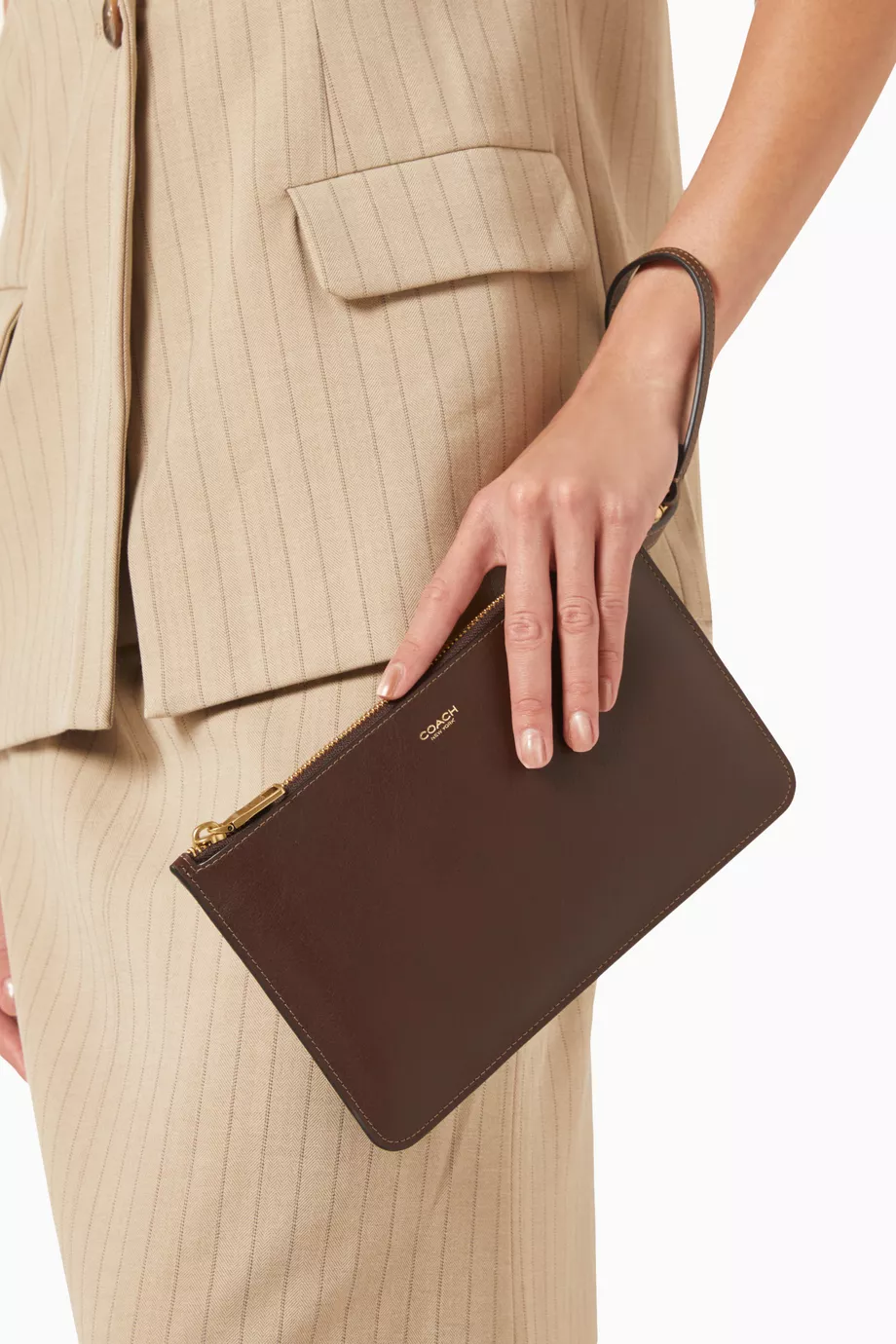 バッグ COACH accessory pouch brown COACH Accessory Pouch Handbag Brown Canvas Leather Signature