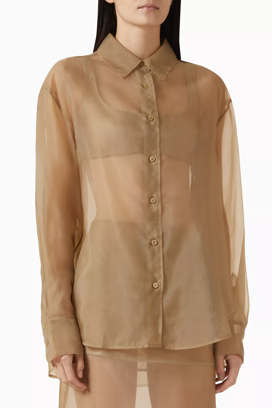 Buy The Frankie Shop Neutral Peri Sheer Shirt in Silk-blend For