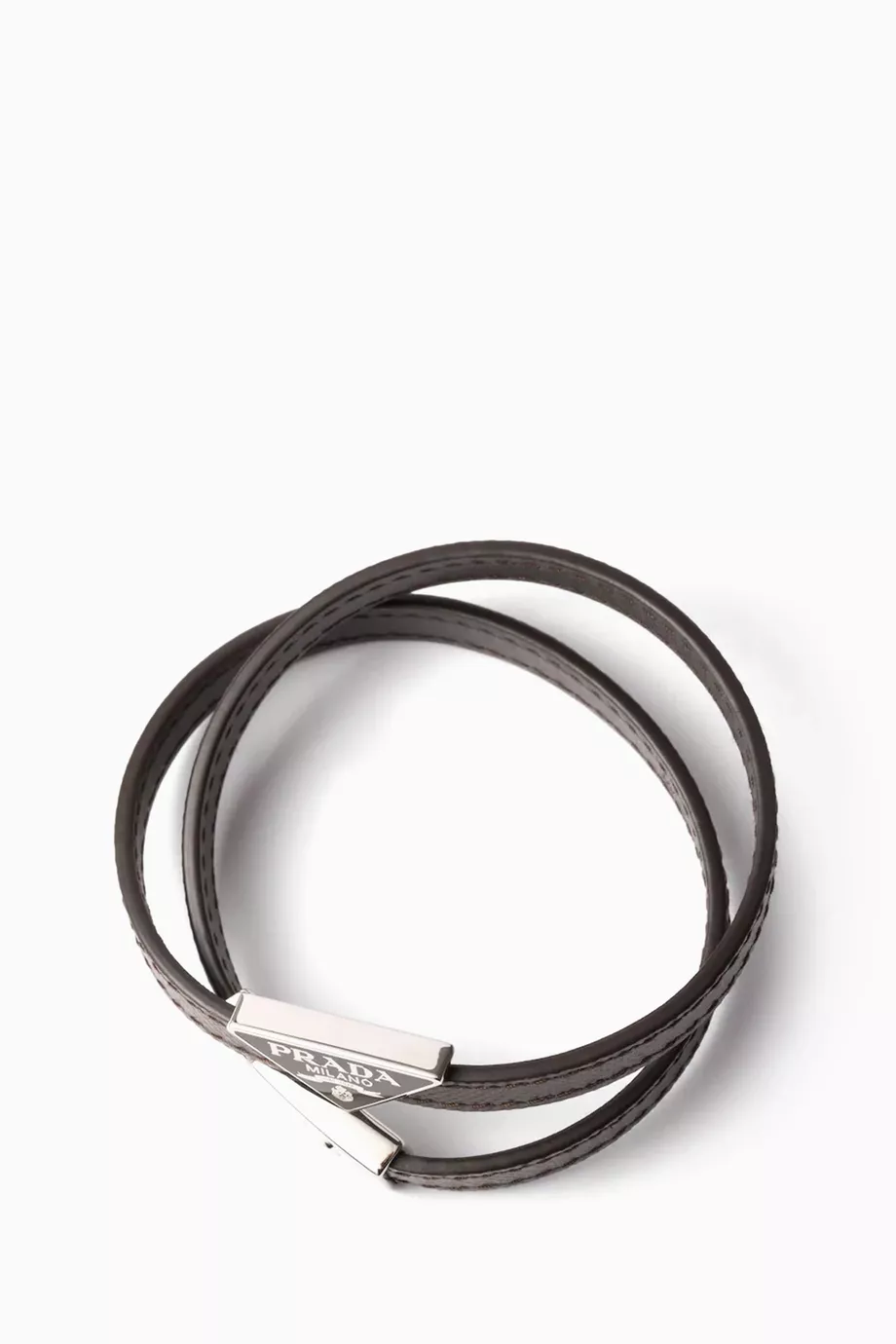 Buy Prada Grey Double Logo Bracelet in Leather For Men Online