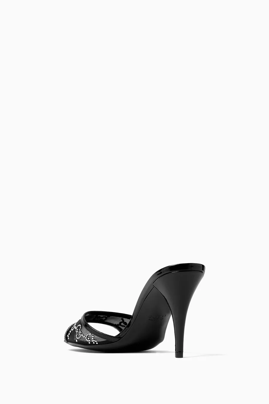 Buy Gucci Black 85 Crystal-embellished Mule Sandals in GG Mesh For