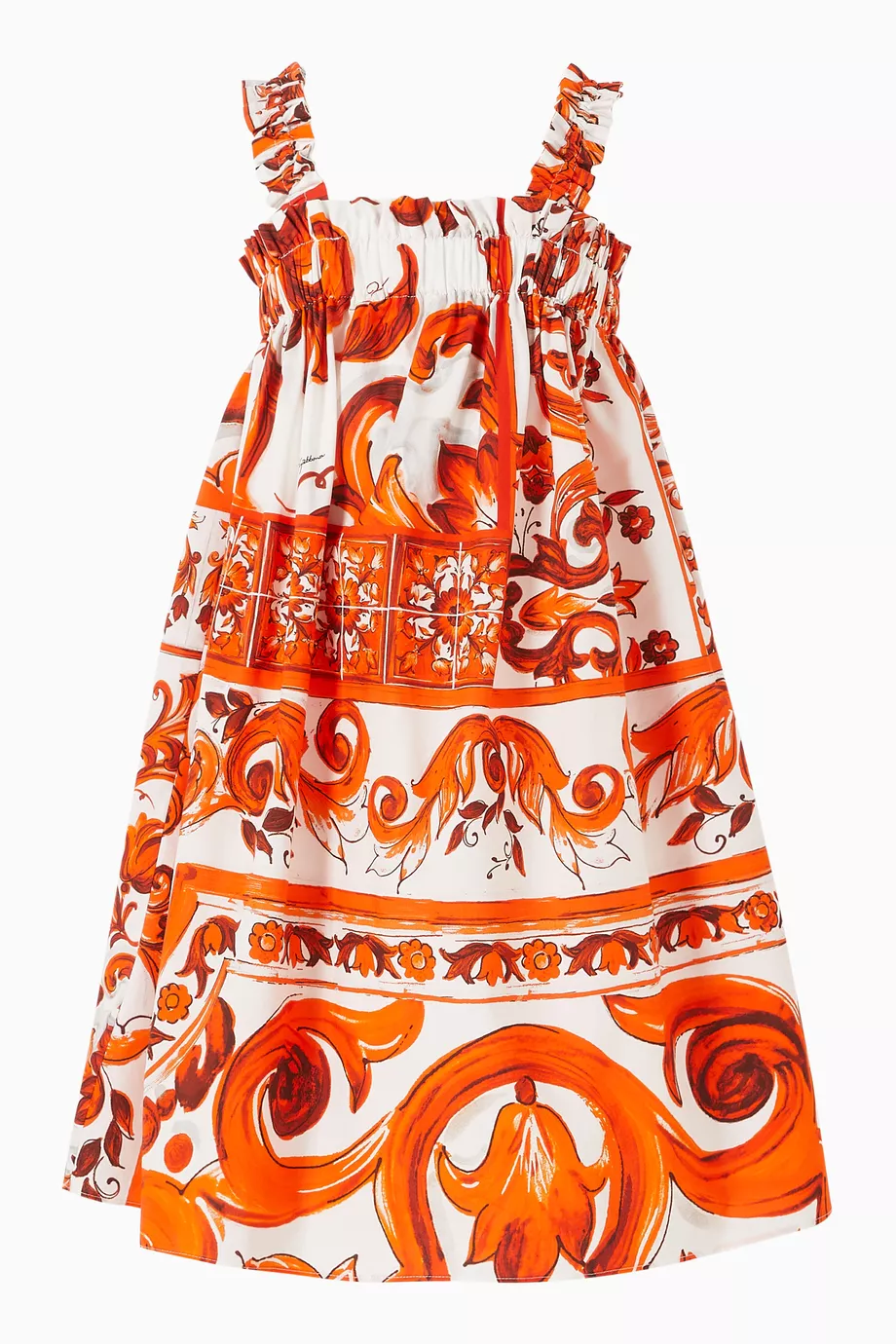 ワンピース DOLCE&GABBANA Majolica Kids Dress Buy Dolce & Gabbana Orange Majolica-print Dress in Cotton For